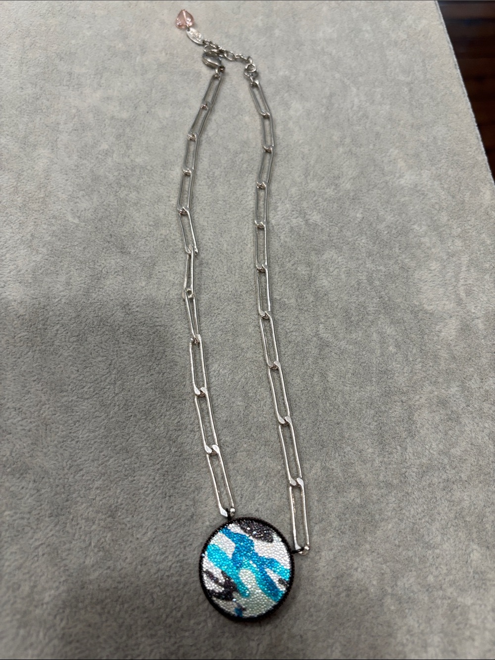 Sabika Silver Chain Necklace with Blue Camo Beaded Pendant